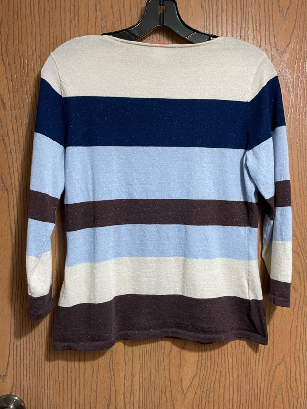Frances Valentine Striped Scoopneck Sweater in Navy, Light Blue & Brown - Picture 5 of 9